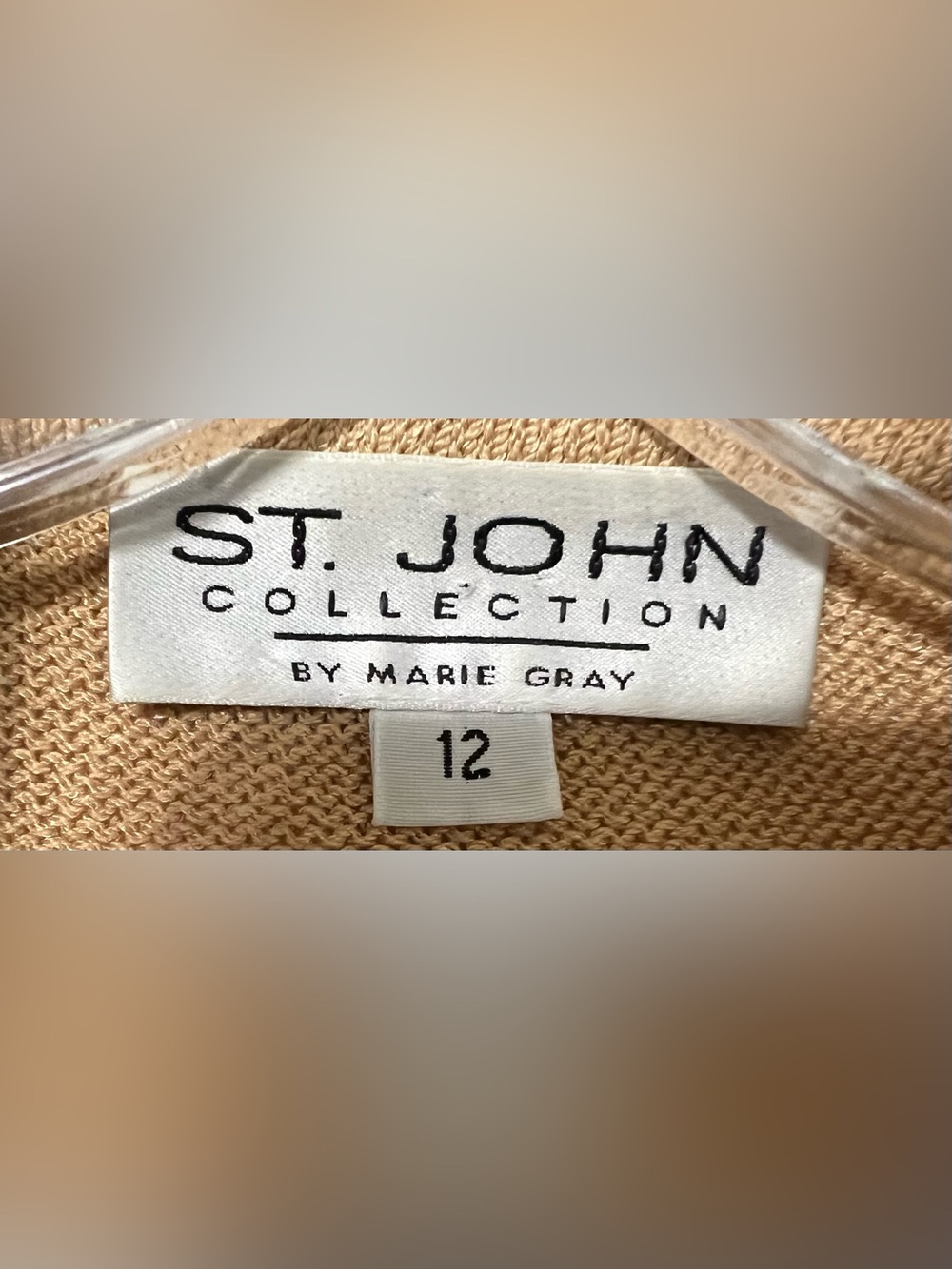 St. John Collection Marie Gray Knit Skirt Suit Set Camel Tan Luxe Career Chic - Picture 6 of 10